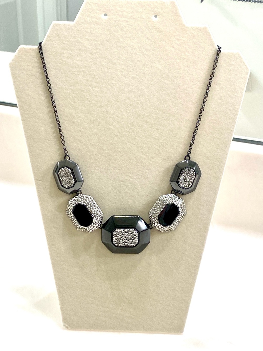 Bill Blass Vintage Hematite and Black Faceted Statement Necklace